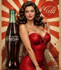 Custom pinup digital portrait of girl near cocacola -style retro illustration